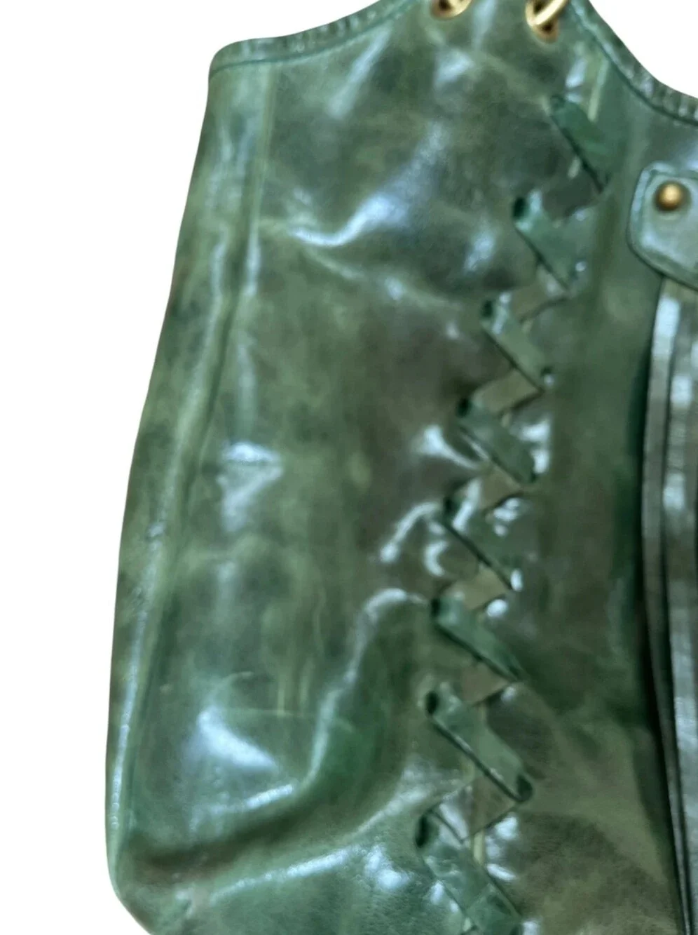 Frye Jade Layla Whipstitch XL Hobo Purse Western distressed green leather Bag